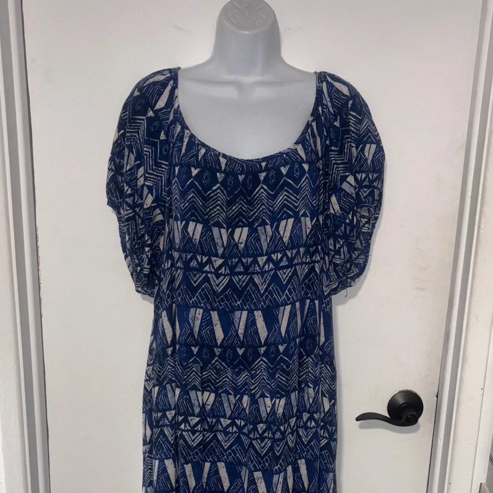 Knox Rose Blue and White Geometric artistic Maxi Dress size 2x - Picture 3 of 9